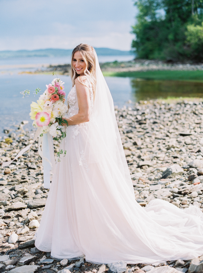 Maine wedding photography, bride on the coast